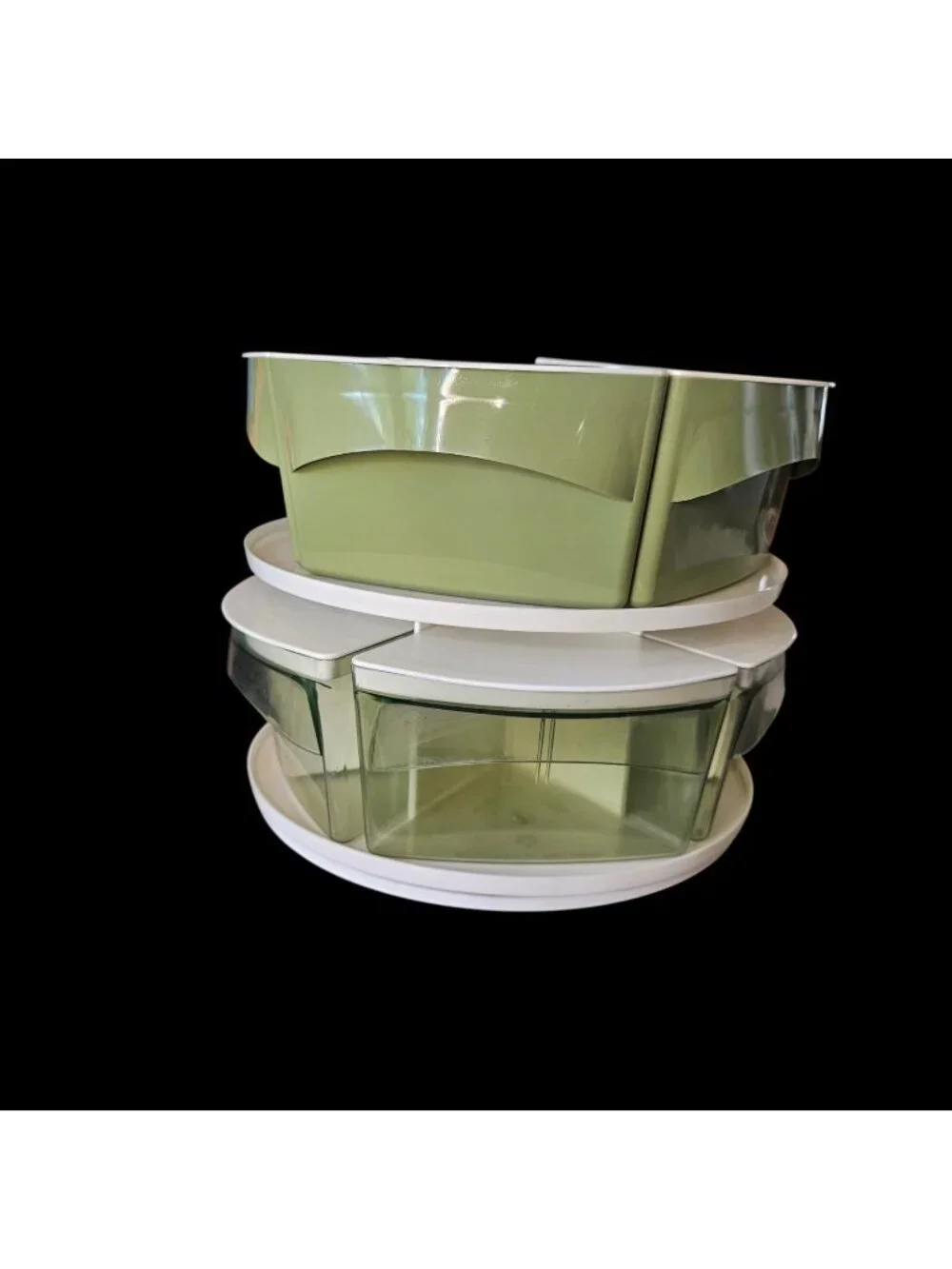 VTG MCM Blisscraft Hollywood Organizer Canisters Avocado Green Lazy Susan